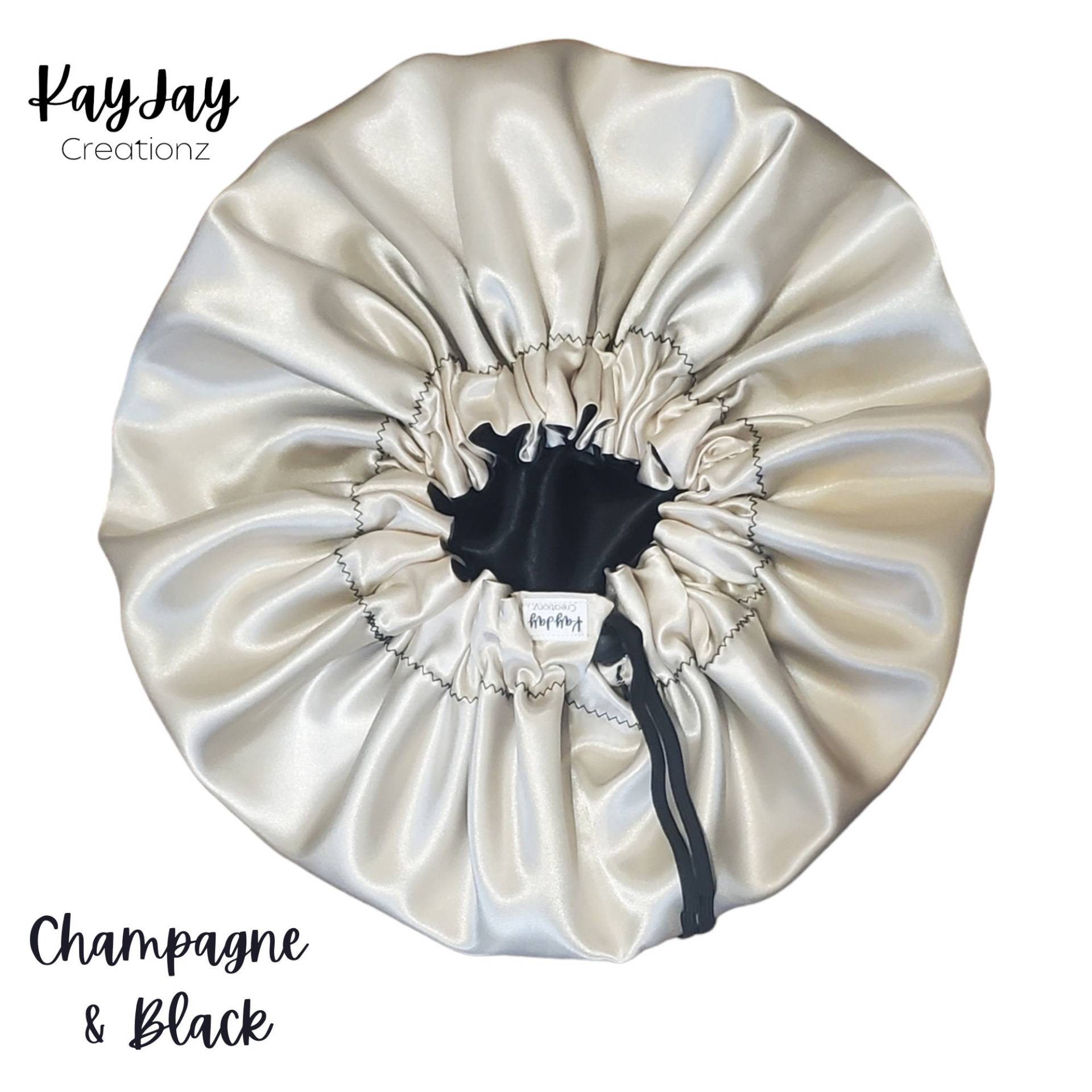 Champagner & Schwarze Satin Mütze| Doppellagige Wendbare Und Verstellbare Satinmütze | Seidensatin Schlafmütze Für Kinder von KayJayCreationz