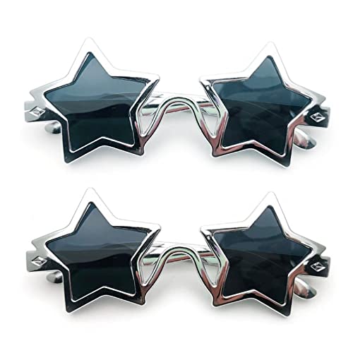 2 Stück Silberne Sternenbrille Sternförmige Brille Neuheit Stern Partybrille Vintage Stern Faschingsbrille Lustige Glasses für Kinder Erwachsene Fotoautomaten Requisiten von Kayan