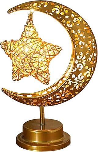LED Ramadan Lichter Mondlampe, Ramadan Nachtlicht Hängende LED Mond Stern Tischlampe, Eisen Ramadan Halbmond Lampe, Eid Dekoration Muslim Party Mittelstücke für Urlaub Party Wohnkultur (B) von Kayan