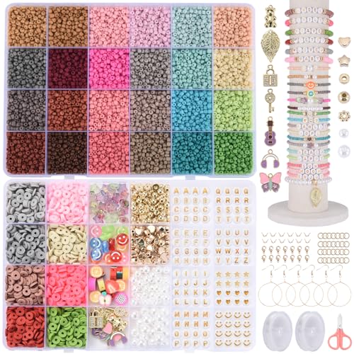 Kayarita 3mm Bunte Perlen für Armbänder,Armband Selber Machen,Perlen zum Auffädeln mit Golden Buchstabenperlen,Glasperlen Set für Kinder Feiertage,Geburtstage,Beads for Jewellery Making(Matte) von Kayarita
