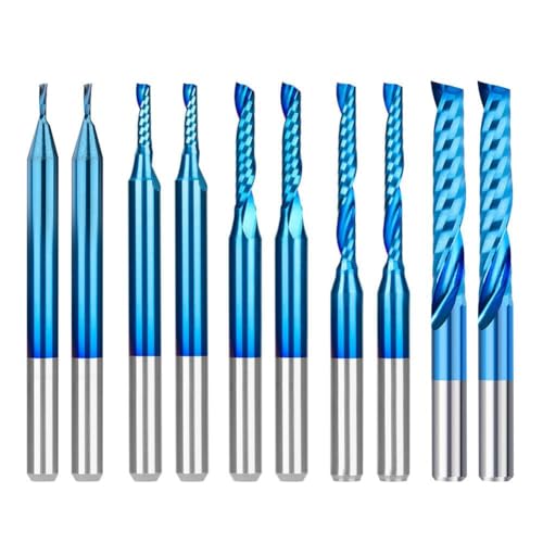 Kayfg 10 Stück Spiralfräser 1/8 Schaft Blaue Beschichtung CNC-Fräser Einschneidfräser 1 1,5 2 2,5 mm für von Kayfg