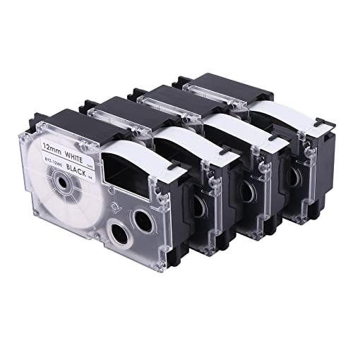 Kayfg 4 Pack 12 Mm Etiketten Drucker in Schwarz auf Kompatibel mit KL1500 KL2000 KL7000 KL7200-100 KL120 KL60-750B Etiketten Druckern von Kayfg