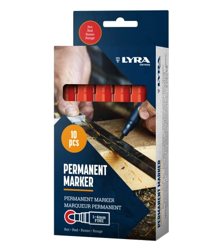 LYRA L4020017, LYRA Permanentmarker rot 1-4mm, für professionelle Markierungen auf glatten und rauen Oberflächen, 10 Marker in Box LYRA L4020017, LYRA Permanentmarker rot 1-4mm, für professionelle Markierungen auf glatten und rauen Oberflächen, 10 Marker in Box von Kayser