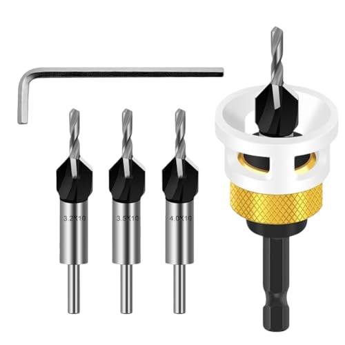 Kegelsenker Bohrer Set, 6 tlg Senker Holzbohrer mit Tiefenanschlag, Einstellbar Senkbohrer Holz, Bohrsenker mit 1/4" Hex Schaft, präzise Bohrungen für Holzverarbeitung von Kayuneed