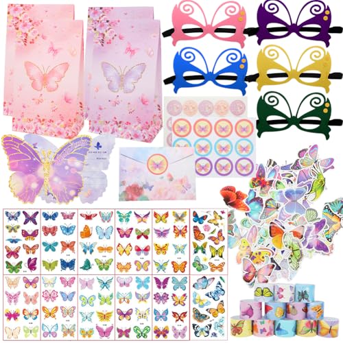 Schmetterling Party Mitgebsel Mädchen, 110 Stück Mädchen Gastgeschenke Schmetterling Kindergeburtstag Party Mitgebsel Set mit Geschenktüten, Einladungskarte, Mask, Schnapparmband, Tattoos, Aufkleber Schmetterling Party Mitgebsel Mädchen, 110 Stück Mädchen Gastgeschenke Schmetterling Kindergeburtstag Party Mitgebsel Set mit Geschenktüten, Einladungskarte, Mask, Schnapparmband, Tattoos, Aufkleber von Kayuneed