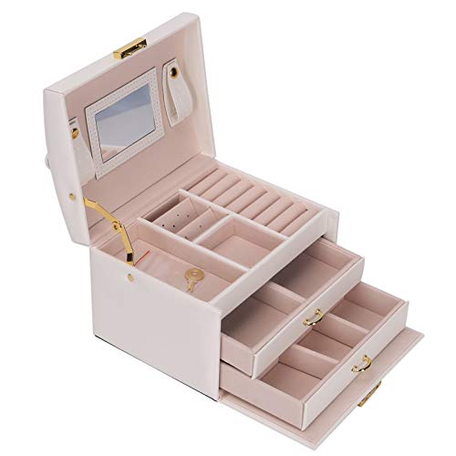 KazeRyu Schmuckschatulle Aus Leder Mit 2 Schubladen Und Spiegel – Großer Kosmetik- Und Schreibtisch-Aufbewahrungs-Organizer(Beige) von KazeRyu