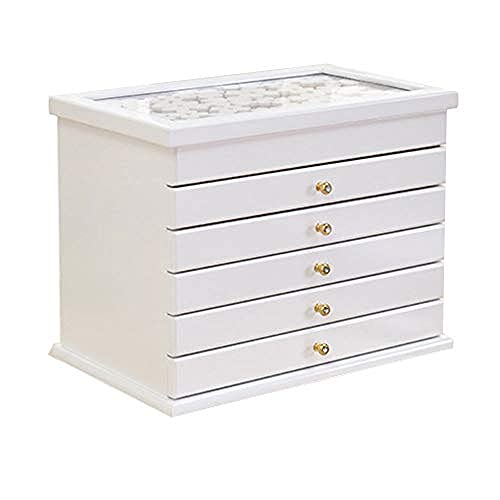 KazeRyu Schmuckschatulle Aus Walnussholz – Mehrschichtiger, Klassischer Organizer Mit Großem Fassungsvermögen For Damenschmuck(White) von KazeRyu