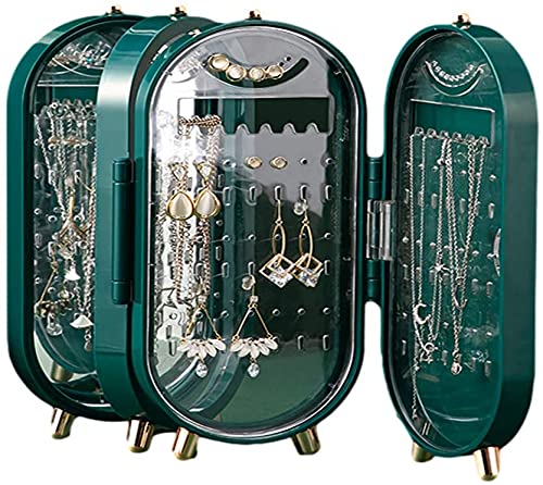 KazeRyu Schmuckschatulle Mit Spiegel: Ohrringhalter Aus Acryl, Faltbarer Halsketten-Organizer – Präsentieren Und Aufbewahren Von Ohrringen, Halsketten, Armbändern(Green) von KazeRyu