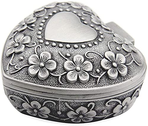 KazeRyu Vintage Schmuckschatulle Aus Metall In Herzform – Antik-Silber-Aufbewahrung For Ringe Und Ohrringe(2pcs) von KazeRyu