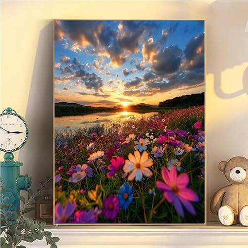 Blumen Malen Nach Zahlen Erwachsene Groß XXL 65x85cm, Landschaft Malen Nach Zahlen Kinder ab 8 Jahre, DIY Paint by Numbers Kreativ Set für Erwachsene, Mit 3 Feinen Pinsel und Acrylfarbe YH2-266 von Kazhxnng