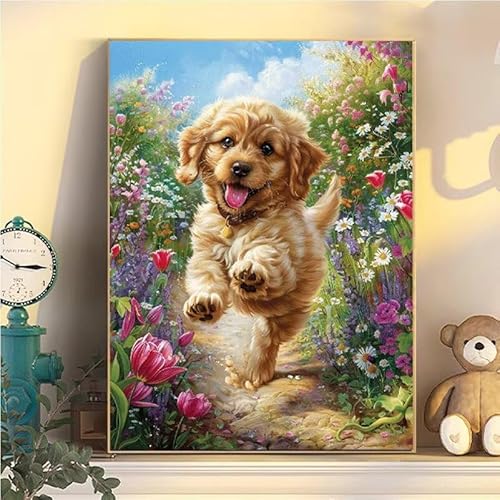 Hund Malen Nach Zahlen Erwachsene Groß XXL 100x130cm, Blumen Malen Nach Zahlen Kinder ab 8 Jahre, DIY Paint by Numbers Geschenk Kreativ Set für Erwachsene, Mit 3 Feinen Pinsel und Acrylfarbe YH2-114 von Kazhxnng