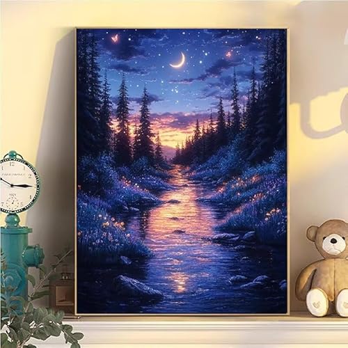 Landschaft Malen Nach Zahlen Erwachsene Groß XXL 100x130cm, Fluss Malen Nach Zahlen Kinder ab 8 Jahre, DIY Paint by Numbers Kreativ Set für Erwachsene, Mit 3 Feinen Pinsel und Acrylfarbe YH2-326 von Kazhxnng
