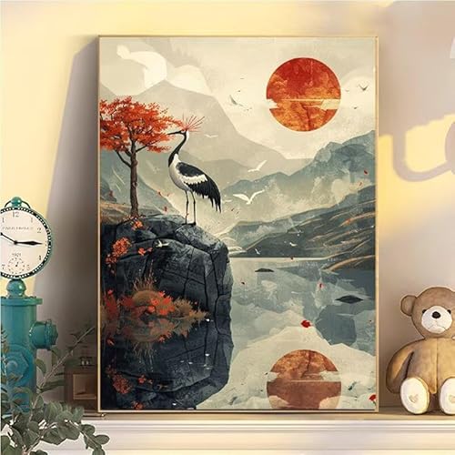 Landschaft Malen Nach Zahlen Erwachsene Groß XXL 100x130cm, Kran Malen Nach Zahlen Kinder ab 8 Jahre, DIY Paint by Numbers Kreativ Set für Erwachsene, Mit 3 Feinen Pinsel und Acrylfarbe YH2-328 von Kazhxnng