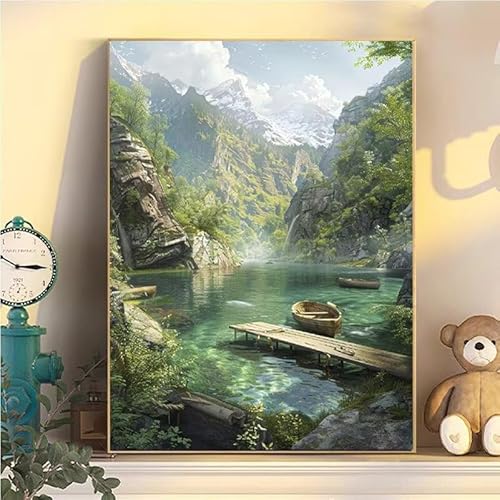 Landschaft Malen Nach Zahlen Erwachsene Groß XXL 100x130cm, See Malen Nach Zahlen Kinder ab 8 Jahre, DIY Paint by Numbers Kreativ Set für Erwachsene, Mit 3 Feinen Pinsel und Acrylfarbe YH2-334 von Kazhxnng
