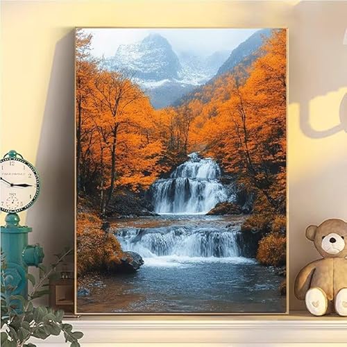 Landschaft Malen Nach Zahlen Erwachsene Groß XXL 35x45cm, Fallen Malen Nach Zahlen Kinder ab 8 Jahre, DIY Paint by Numbers Kreativ Set für Erwachsene, Mit 3 Feinen Pinsel und Acrylfarbe YH2-356 von Kazhxnng