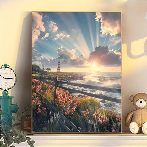 Landschaft Malen Nach Zahlen Erwachsene Groß XXL 45x60cm, Blume Malen Nach Zahlen Kinder ab 8 Jahre, DIY Paint by Numbers Kreativ Set für Erwachsene, Mit 3 Feinen Pinsel und Acrylfarbe YH2-342 von Kazhxnng