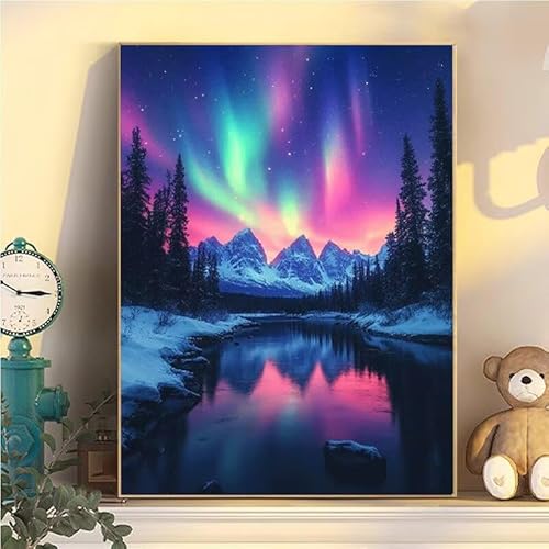Landschaft Malen Nach Zahlen Erwachsene Groß XXL 50x70cm, Aurora Malen Nach Zahlen Kinder ab 8 Jahre, DIY Paint by Numbers Kreativ Set für Erwachsene, Mit 3 Feinen Pinsel und Acrylfarbe YH2-352 von Kazhxnng