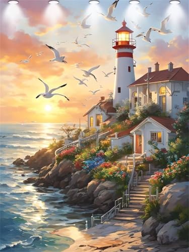Leuchtturm Diamond Painting Erwachsene, 5D DIY Möwe Diamant Painting Bilder für Kinder, Malen nach Zahlen Diamant Anfänger, Daiments Bastelset Set Malerei Stickerei Geschenke Wanddeko 30x40cm Y-33 von Kazhxnng