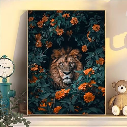 Löwe Malen Nach Zahlen Erwachsene Groß XXL 40x50cm, Blumen Malen Nach Zahlen Kinder ab 8 Jahre, DIY Paint by Numbers Geschenk Kreativ Set für Erwachsene, Mit 3 Feinen Pinsel und Acrylfarbe YH2-500 von Kazhxnng