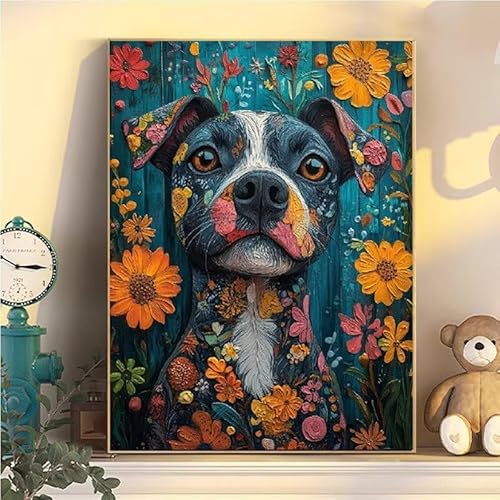 Malen Nach Zahlen Erwachsene Hund, Malen Nach Zahlen ab 9 Jahre Mädchen Blume, Paint by Numbers Adults Hobby Leinwand 65x85cm, DIY Bastelset Erwachsene Kinder, Mit 3 Pinseln und Acrylfarbe YH2-109 von Kazhxnng