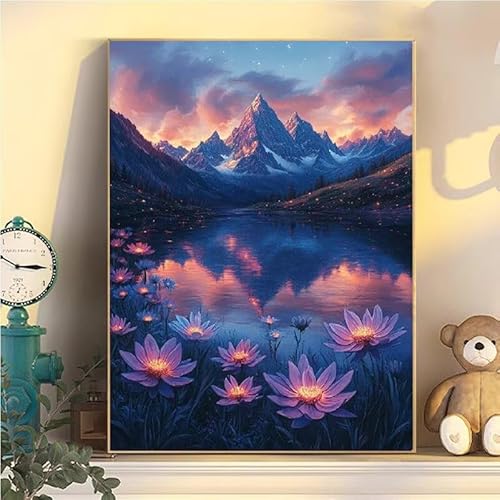 Malen Nach Zahlen Erwachsene Landschaft, Malen Nach Zahlen ab 9 Jahre Mädchen Blumen, Paint by Numbers Adults Hobby Leinwand 45x60cm, DIY Bastelset Erwachsene Kinder, Mit 3 Pinseln, Acrylfarbe YH2-345 von Kazhxnng