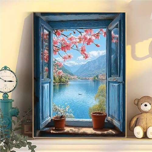 Malen Nach Zahlen Erwachsene Landschaft, Malen Nach Zahlen ab 9 Jahre Mädchen Fensterbilder, Paint by Numbers Adults Hobby Leinwand 80x100cm, DIY Bastelset Erwachsene Kinder, Mit 3 Pinseln YH2-315 von Kazhxnng