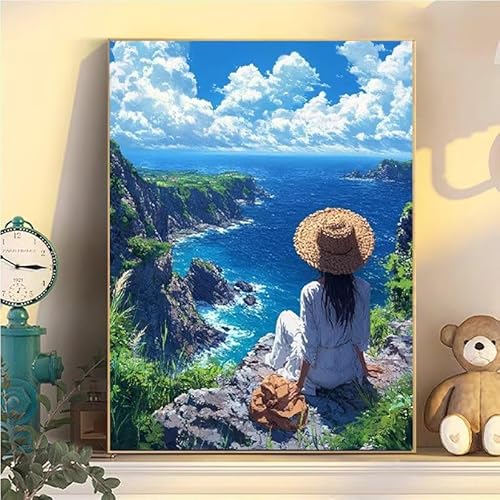 Malen Nach Zahlen Erwachsene Landschaft, Malen Nach Zahlen ab 9 Jahre Mädchen Frau, Paint by Numbers Adults Hobby Leinwand 65x85cm, DIY Bastelset Erwachsene Kinder, Mit 3 Pinseln, Acrylfarbe YH2-355 von Kazhxnng