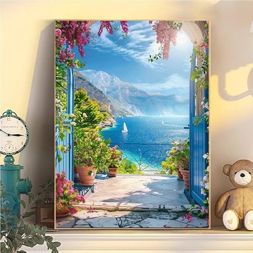 Malen Nach Zahlen Erwachsene Landschaft, Malen Nach Zahlen ab 9 Jahre Mädchen See, Paint by Numbers Adults Hobby Leinwand 80x100cm, DIY Bastelset Erwachsene Kinder, Mit 3 Pinseln, Acrylfarbe YH2-333 von Kazhxnng