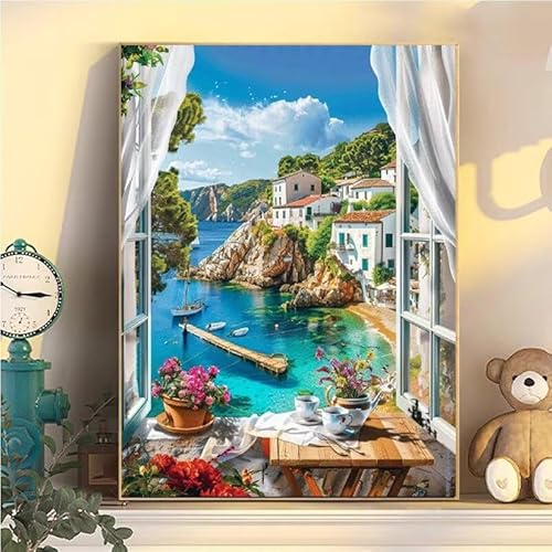 Malen Nach Zahlen Erwachsene Landschaft, Malen Nach Zahlen ab 9 Jahre Mädchen Stadt, Paint by Numbers Adults Hobby Leinwand 50x70cm, DIY Bastelset Erwachsene Kinder, Mit 3 Pinseln, Acrylfarbe YH2-321 von Kazhxnng