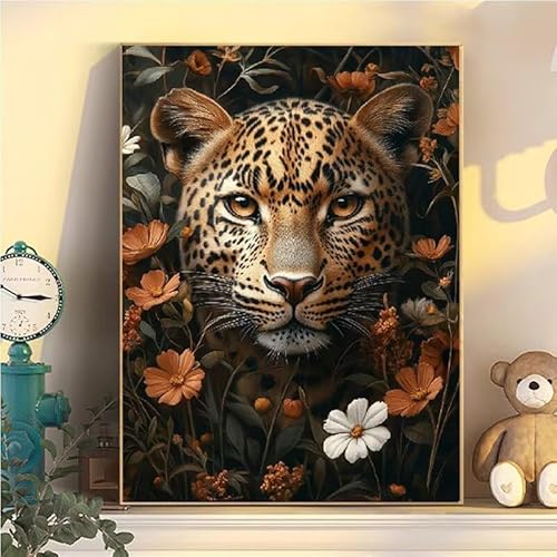 Malen Nach Zahlen Erwachsene Leopard, Malen Nach Zahlen ab 9 Jahre Mädchen Blumen, Paint by Numbers Adults Hobby Leinwand 60x80cm, DIY Bastelset Erwachsene Kinder, Mit 3 Pinseln und Acrylfarbe YH2-11 von Kazhxnng