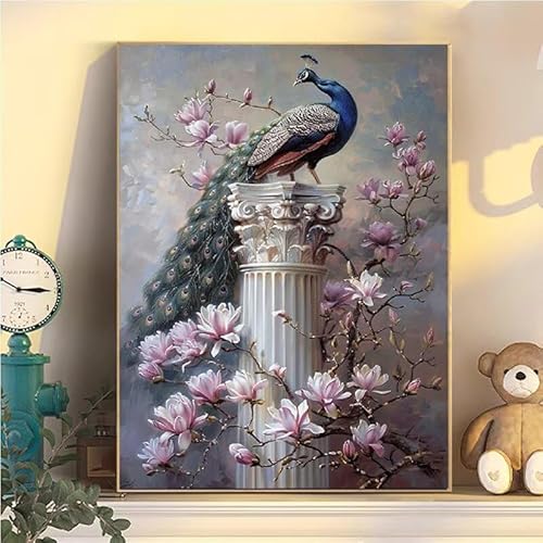 Malen Nach Zahlen Erwachsene Pfau, Malen Nach Zahlen ab 9 Jahre Mädchen Blume, Paint by Numbers Adults Hobby Leinwand 30x40cm, DIY Bastelset Erwachsene Kinder, Mit 3 Pinseln und Acrylfarbe YH2-463 von Kazhxnng