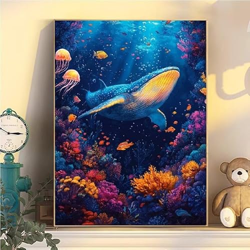Malen Nach Zahlen Erwachsene Wal, Malen Nach Zahlen ab 9 Jahre Mädchen Meer, Paint by Numbers Adults Hobby Leinwand 100x130cm, DIY Bastelset Erwachsene Kinder, Mit 3 Pinseln und Acrylfarbe YH2-305 von Kazhxnng