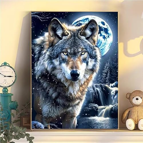 Malen Nach Zahlen Erwachsene Wolf, Malen Nach Zahlen ab 9 Jahre Mädchen Mond, Paint by Numbers Adults Hobby Leinwand 90x120cm, DIY Bastelset Erwachsene Kinder, Mit 3 Pinseln und Acrylfarbe YH2-491 von Kazhxnng