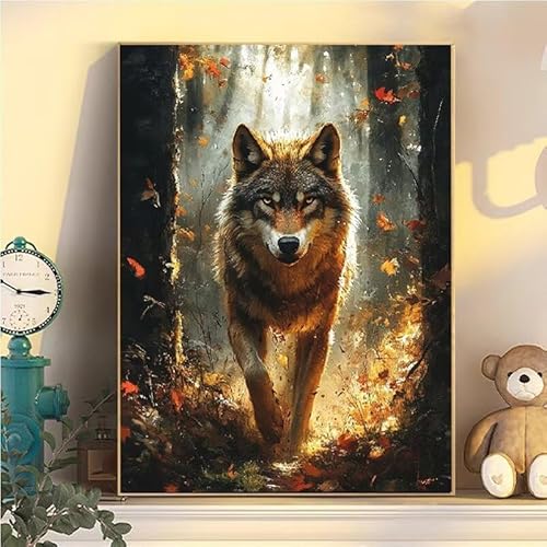 Malen Nach Zahlen Erwachsene Wolf, Malen Nach Zahlen ab 9 Jahre Mädchen Tier, Paint by Numbers Adults Hobby Leinwand 80x100cm, DIY Bastelset Erwachsene Kinder, Mit 3 Pinseln und Acrylfarbe YH2-475 von Kazhxnng