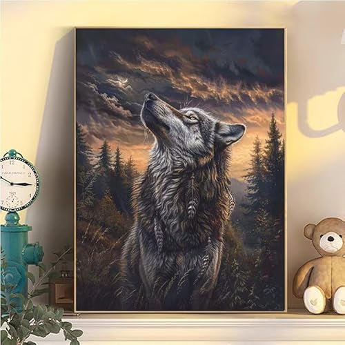 Malen Nach Zahlen Erwachsene Wolf, Malen Nach Zahlen ab 9 Jahre Mädchen Wald, Paint by Numbers Adults Hobby Leinwand 65x85cm, DIY Bastelset Erwachsene Kinder, Mit 3 Pinseln und Acrylfarbe YH2-487 von Kazhxnng