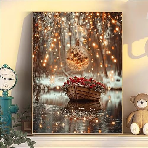 Schiffchen Malen Nach Zahlen Erwachsene Groß XXL 50x70cm, Blume Malen Nach Zahlen Kinder ab 8 Jahre, DIY Paint by Numbers Geschenk Kreativ Set für Erwachsene, Mit 3 Feinen Pinsel und Acrylfarbe YH2-36 von Kazhxnng