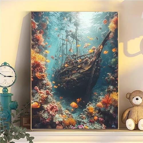 Schiffchen Malen Nach Zahlen Erwachsene Groß XXL 90x120cm, Meer Malen Nach Zahlen Kinder ab 8 Jahre, DIY Paint by Numbers Geschenk Kreativ Set für Erwachsene, Mit 3 Feinen Pinsel und Acrylfarbe YH2-34 von Kazhxnng