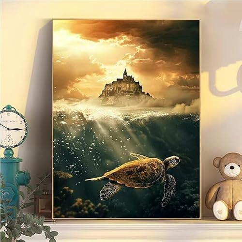 Schildkröte Malen Nach Zahlen Erwachsene Groß XXL 90x120cm, Schloss Malen Nach Zahlen Kinder ab 8 Jahre, DIY Paint by Numbers Kreativ Set für Erwachsene, Mit 3 Feinen Pinsel und Acrylfarbe YH2-132 von Kazhxnng