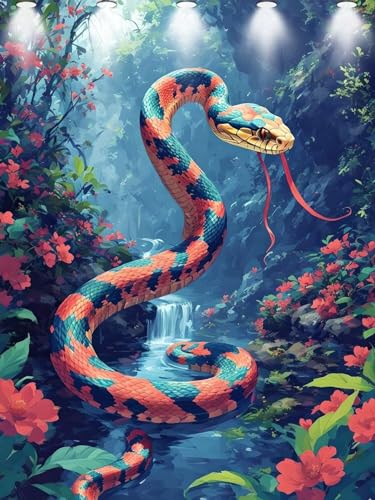 Schlange Diamond Painting Erwachsene, 5D DIY Tier Diamant Painting Bilder für Kinder, Malen nach Zahlen Diamant Anfänger, Daiments Bastelset Set Malerei Stickerei Geschenke Haus Wanddeko 30x40cm Y-375 von Kazhxnng