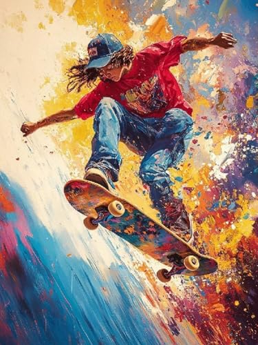 Skateboard Diamond Painting Erwachsene, 5D DIY Bewegung Diamant Painting Bilder für Kinder ab 8 Jahre, Malen nach Zahlen Diamant, Daiments Bastelset Set Malerei Stickerei Geschenke 35x45cm Y2-286 von Kazhxnng