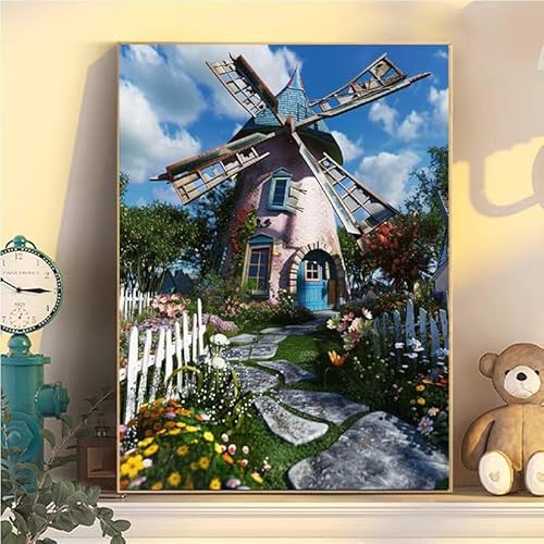 Windmühle Malen Nach Zahlen Erwachsene Groß XXL 70x90cm, Landschaft Malen Nach Zahlen Kinder ab 8 Jahre, DIY Paint by Numbers Kreativ Set für Erwachsene, Mit 3 Feinen Pinsel und Acrylfarbe YH2-72 von Kazhxnng