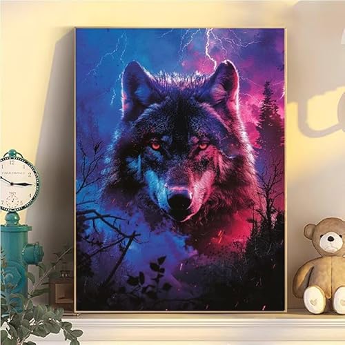 Wolf Malen Nach Zahlen Erwachsene Groß XXL 100x130cm, Mond Malen Nach Zahlen Kinder ab 8 Jahre, DIY Paint by Numbers Geschenk Kreativ Set für Erwachsene, Mit 3 Feinen Pinsel und Acrylfarbe YH2-492 von Kazhxnng