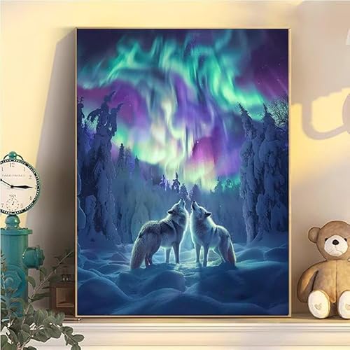Wolf Malen Nach Zahlen Erwachsene Groß XXL 35x45cm, Aurora Malen Nach Zahlen Kinder ab 8 Jahre, DIY Paint by Numbers Geschenk Kreativ Set für Erwachsene, Mit 3 Feinen Pinsel und Acrylfarbe YH2-484 von Kazhxnng
