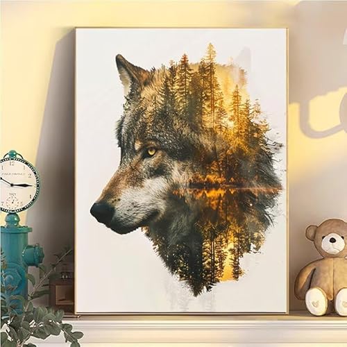 Wolf Malen Nach Zahlen Erwachsene Groß XXL 50x70cm, Wald Malen Nach Zahlen Kinder ab 8 Jahre, DIY Paint by Numbers Geschenk Kreativ Set für Erwachsene, Mit 3 Feinen Pinsel und Acrylfarbe Deko YH2-486 von Kazhxnng