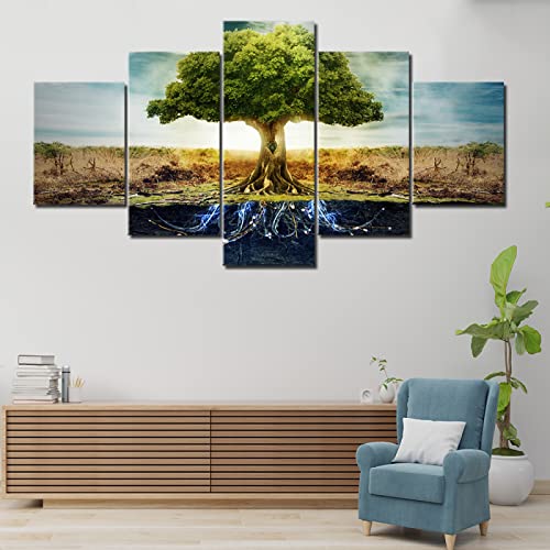 Kbsmx 5 Panel HD Print Großer Baum Der Decoracion Landschaft Leinwand Wandkunst Wohnkultur Für Wohnzimmer Leinwand Gemälde, No_Frame, von DMSC