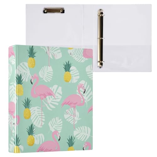 Kcldeci 3-Ringbuch, Hardcover, Flamingo und Ananas, 3,8 cm, runde Ringe mit Innentaschen, Schule, Büro, Rezeptkarten, Ordner, Organizer, 1 Stück von Kcldeci