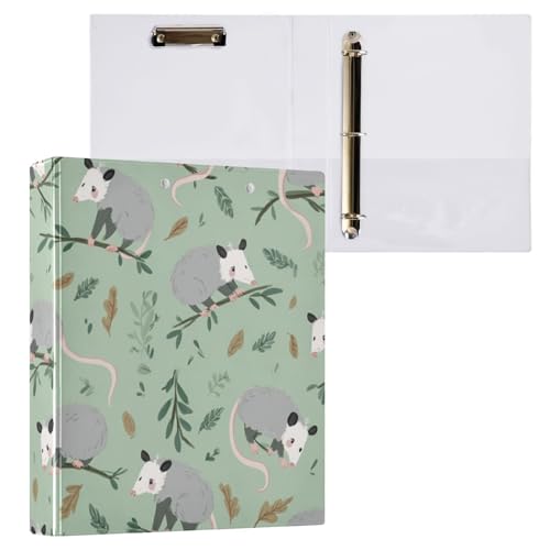 Kcldeci 3-Ringbuch, Hardcover, niedliche Opossums, 3,8 cm, runde Ringe mit Innentaschen, Schule, Büro, Rezeptkarten, Ordner, Organizer, 1 Stück von Kcldeci
