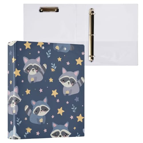 Kcldeci 3-Ringbuch, Hardcover, niedliche Waschbären und Sterne, 3,8 cm, runde Ringe mit Innentaschen, Schule, Büro, Rezeptkarten, Ordner, Organizer, 2 Stück Kcldeci 3-Ringbuch, Hardcover, niedliche Waschbären und Sterne, 3,8 cm, runde Ringe mit Innentaschen, Schule, Büro, Rezeptkarten, Ordner, Organizer, 2 Stück von Kcldeci