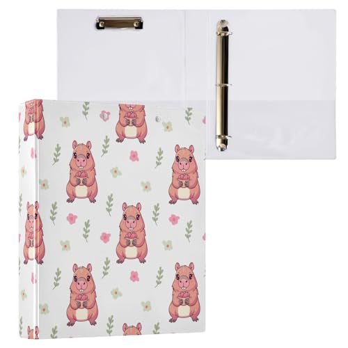 Kcldeci 3-Ringbuch mit niedlichem Capybara-Muster, 2 Stück, 3,8 cm, runder Ring für Papier in Briefgröße, Hardcover-Ordner für Schule, Büro und Zuhause von Kcldeci