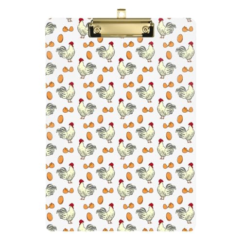 Kcldeci Acryl-Klemmbretter mit Henne oder Hahn und Ei, Standard-A4, Briefgröße, Klemmbrett für Klassenzimmer, Schule und Büro, für Kinder, Studenten, Lehrer, Silber, 30,5 x 22,9 cm von Kcldeci